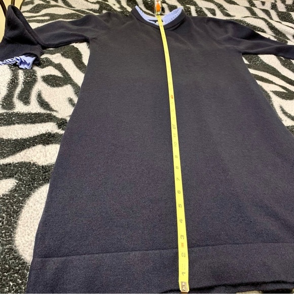 Vince Camuto Sweater Dress Periwinkle Trim Neck Cuffs Keyhole Back Navy Preppy - Picture 6 of 6